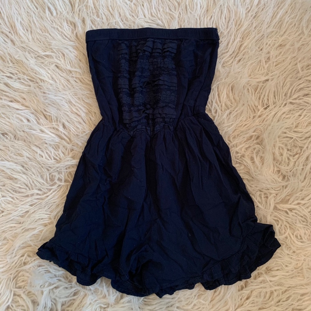 navy strapless romper